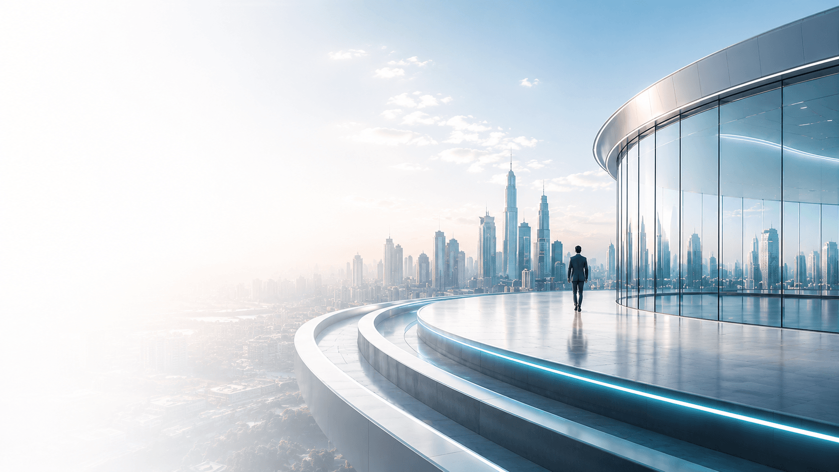 Modern glass architecture representing enterprise transformation at global scale