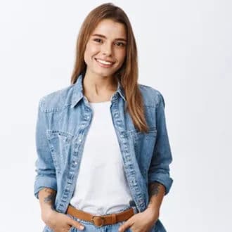 Smiling woman in denim jacket for lifestyle portrait